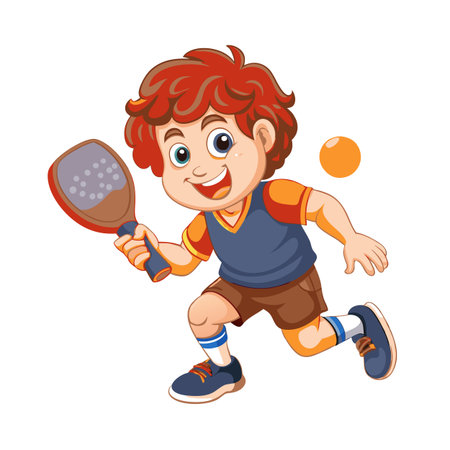 Cartoon boy playing paddle tennis in action pose imageのイラスト素材