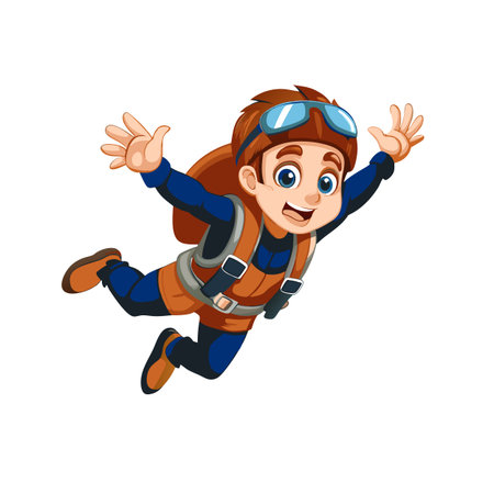 Cartoon skydiver enthusiastically falling with arms outstretched in clear skyのイラスト素材