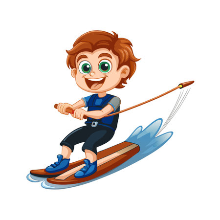 Cartoon boy water skiing with happy expression illustrationのイラスト素材