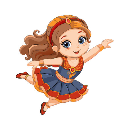 Cartoon princess character illustration soaring through the skyのイラスト素材