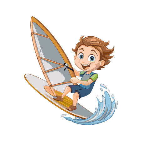 Cartoon boy windsurfing on water sport activity adventureのイラスト素材