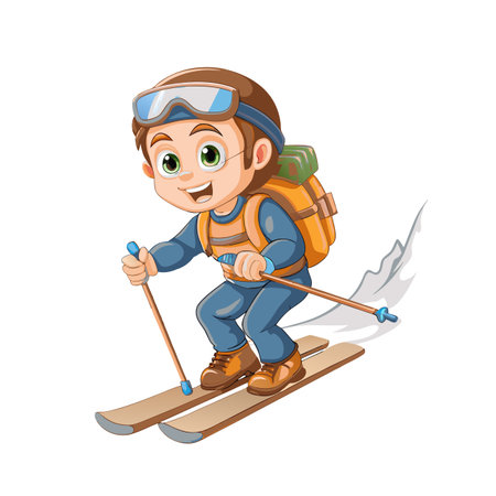 Happy cartoon skier boy having fun on the slopesのイラスト素材