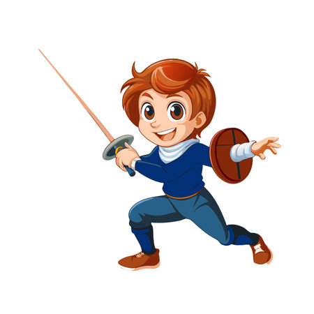 Cartoon boy fencing with a sword and shield illustrationのイラスト素材