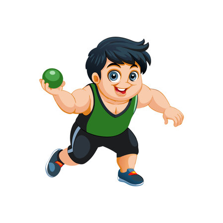Cartoon shot put athlete throwing ball with determined faceのイラスト素材