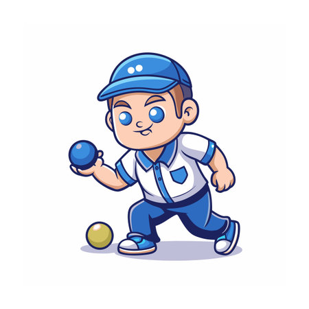 Cartoon bowler in blue uniform ready to throw ballのイラスト素材