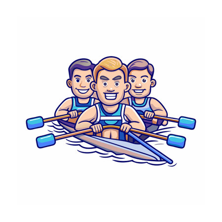 Cartoon rowing team illustration: A cohesive group effort in motionのイラスト素材