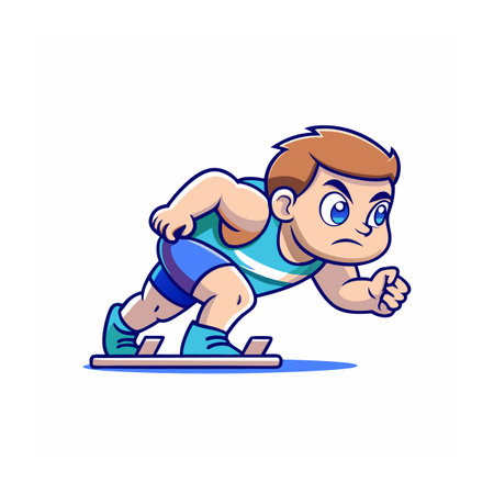 Cartoon boy in starting position for a raceのイラスト素材