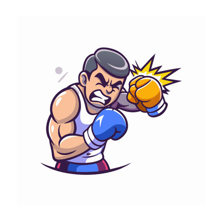 Cartoon boxer delivers powerful punch during boxing matchのイラスト素材