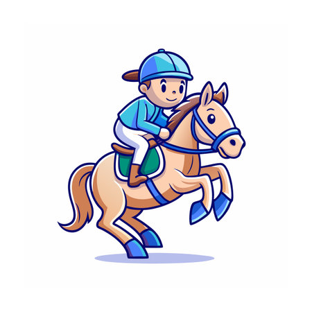 Cartoon jockey riding horse jumping isolated on white backgroundのイラスト素材