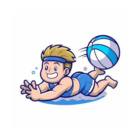 Cartoon beach volleyball player diving to hit the ballのイラスト素材
