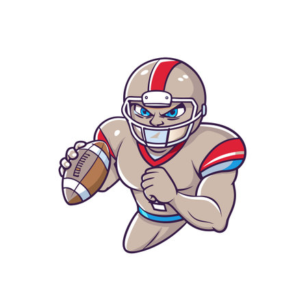 Cartoon American football player running with ball illustration isolatedのイラスト素材