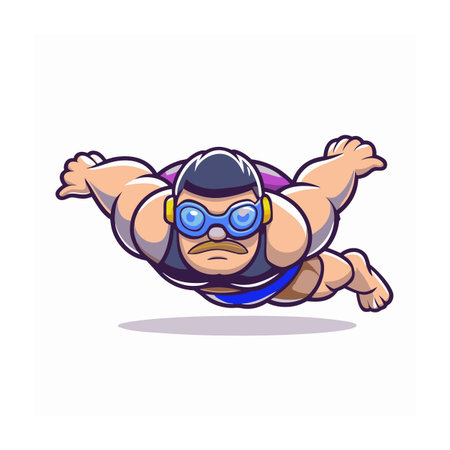 Cartoon swimmer with goggles dives forward, outstretched armsのイラスト素材