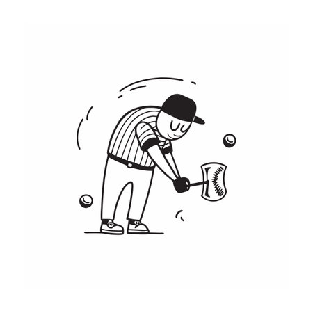 Baseball umpire cartoon character striking a baseball image