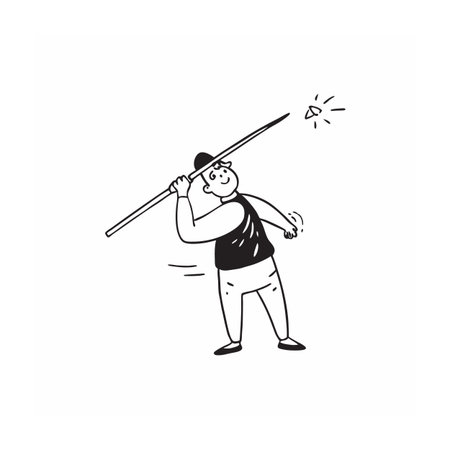 Cartoon man throwing javelin in black and white styleのイラスト素材