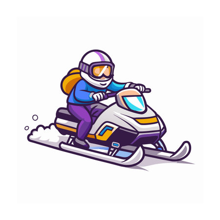 Cartoon-style snowmobile rider with blonde hair having winter adventureのイラスト素材
