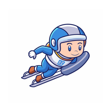Cartoon skier soaring mid-air on skis with helmet onのイラスト素材