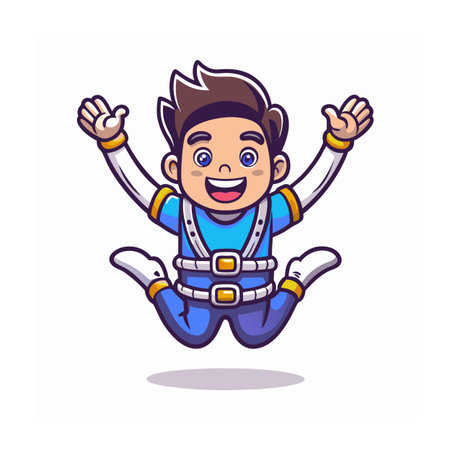 Happy cartoon character jumping with arms raised in celebrationのイラスト素材