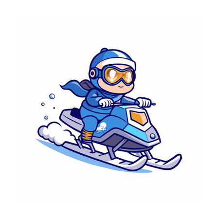 Cartoon child riding snowmobile illustration, winter funのイラスト素材