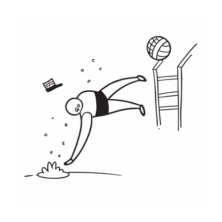 Doodle of Man Diving into Water with Hat Floatingのイラスト素材