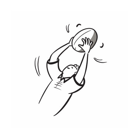 Minimalist rugby player catching a ball in black and whiteのイラスト素材