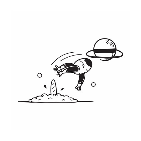 Cartoon astronaut flying from rocket launch to space planetのイラスト素材