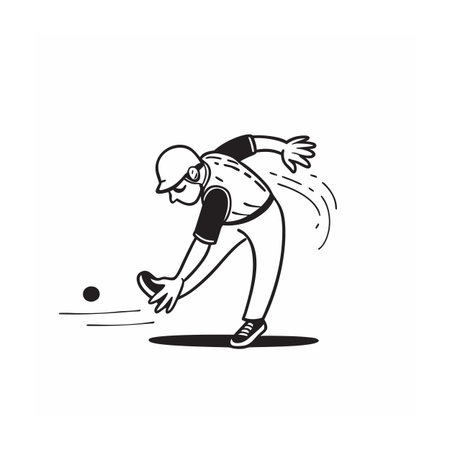 Cartoon line art of baseball player throwing pitchのイラスト素材