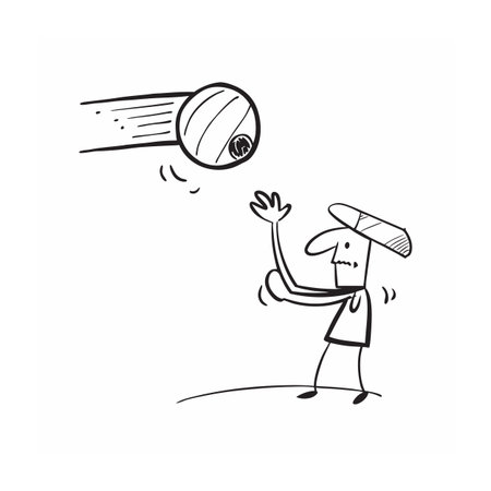 Cartoon man flinching from a fast moving spherical objectのイラスト素材