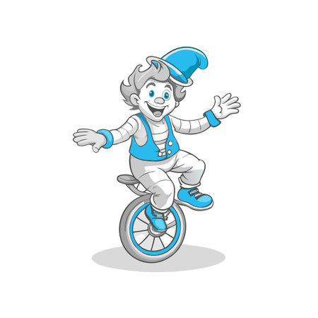 Cartoon clown character riding a unicycle with arms openのイラスト素材