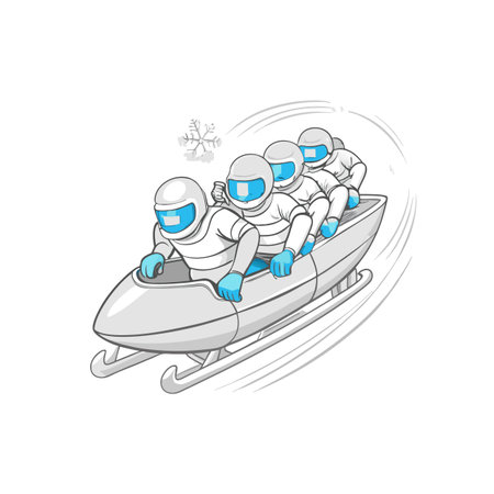 Cartoon Bobsleigh Team Racing Downhill in Winter Scene