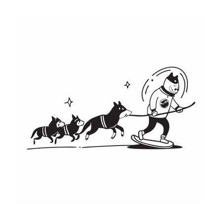Dog sledding cartoon illustration with human and animal elements