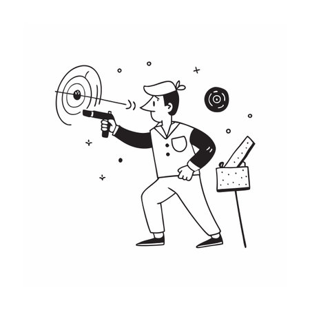 Man shooting at a target practice with hand gunのイラスト素材