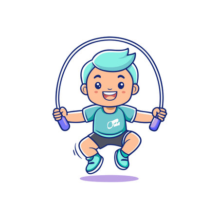 Cartoon boy jumping rope for exercise and fitnessのイラスト素材
