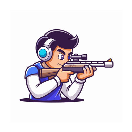 Cartoon marksman aiming rifle for sports competition victoryのイラスト素材