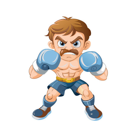 Cartoon boxer with fierce expression ready for a fightのイラスト素材