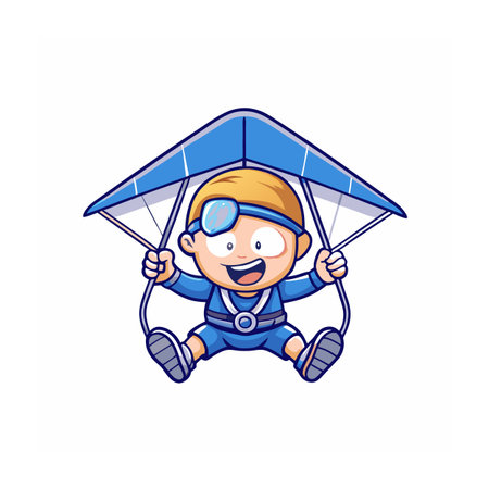 Cheerful cartoon boy flying hang glider with big smileのイラスト素材