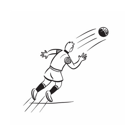 Dynamic monochrome illustration of a soccer player kicking the ballのイラスト素材