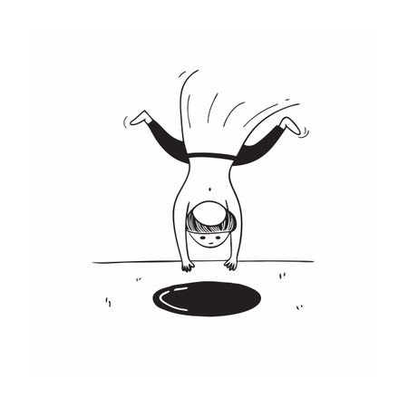 Child doing handstand near hole doodle vector illustration