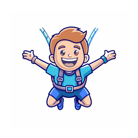 Joyful cartoon skydiver with arms outstretched in blue outfitのイラスト素材