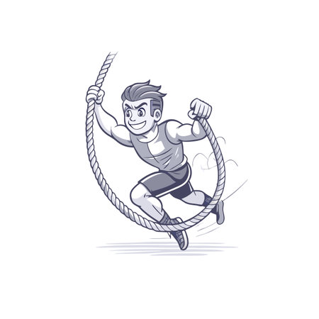Cartoon man running inside of a looping ropeのイラスト素材