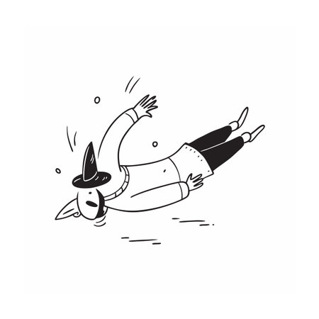 Falling wizard or spy character in a hand drawn styleのイラスト素材