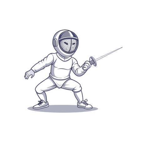 Fencer in white uniform ready to strike with swordのイラスト素材