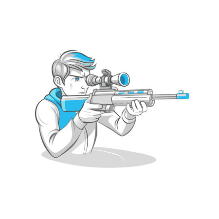 Focused marksman aiming with a rifle in clean artworkのイラスト素材