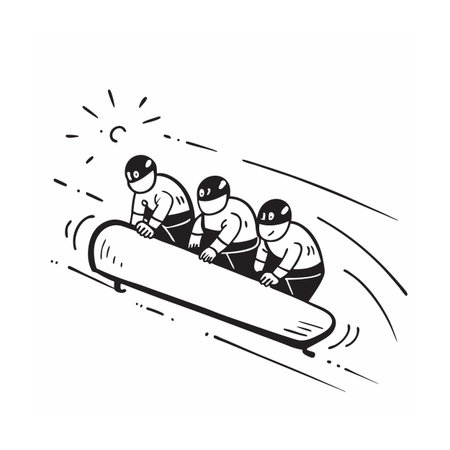 Monochrome illustration of bobsleigh team racing down a slope