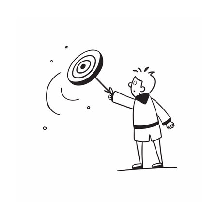 Hand-drawn character holding dartboard target towards success conceptのイラスト素材