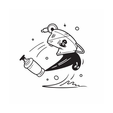 Toilet paper dispenser spraying cleaner in graphic black and whiteのイラスト素材