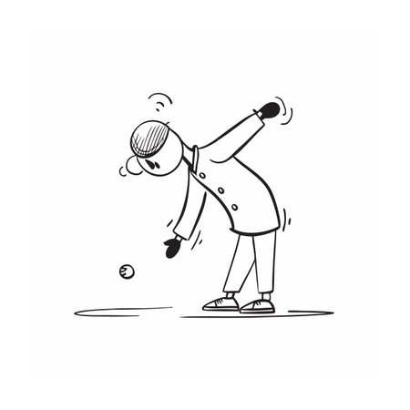 Cartoon man concentrates as he bowls a simple ballのイラスト素材