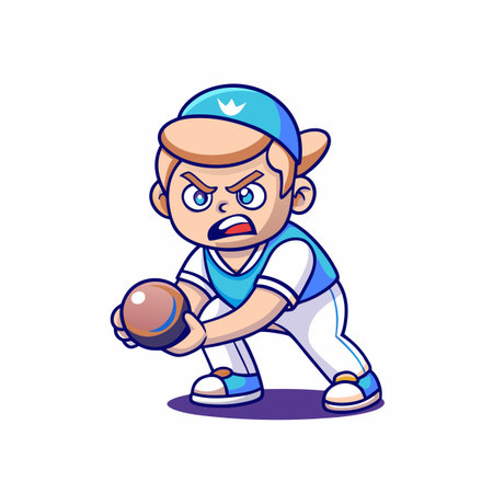 Cartoon baseball player about to throw a baseball ballのイラスト素材