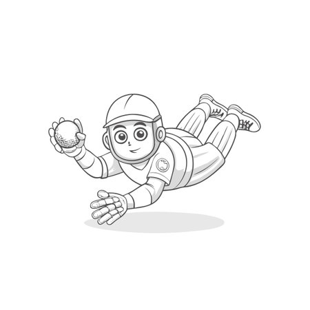 Cartoon character diving catch of a cricket ball actionのイラスト素材