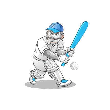 Cricket player cartoon ready to hit a cricket ball