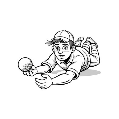 Cartoon boy diving catch of cricket ball outline artのイラスト素材